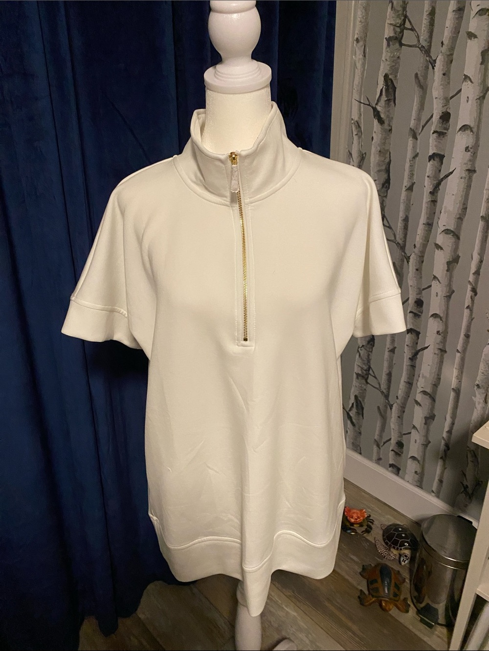 Belle by Kim Gravel Cream Short-Sleeve Quarter-Zip Top